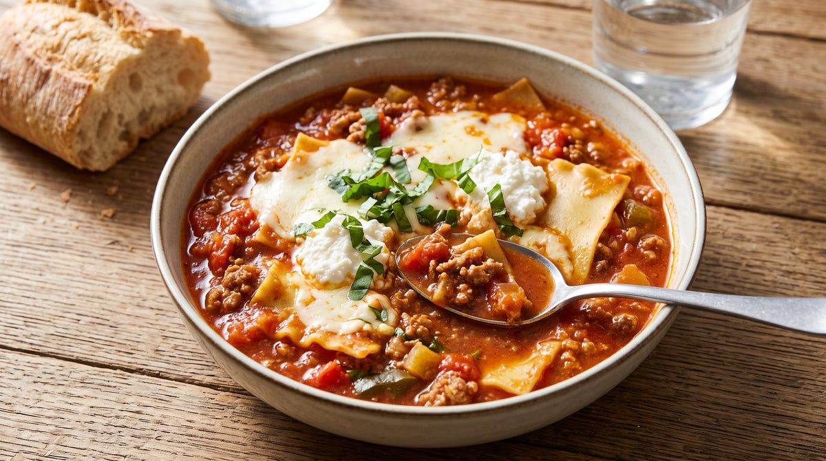 All the flavors of lasagna, but in a steaming bowl