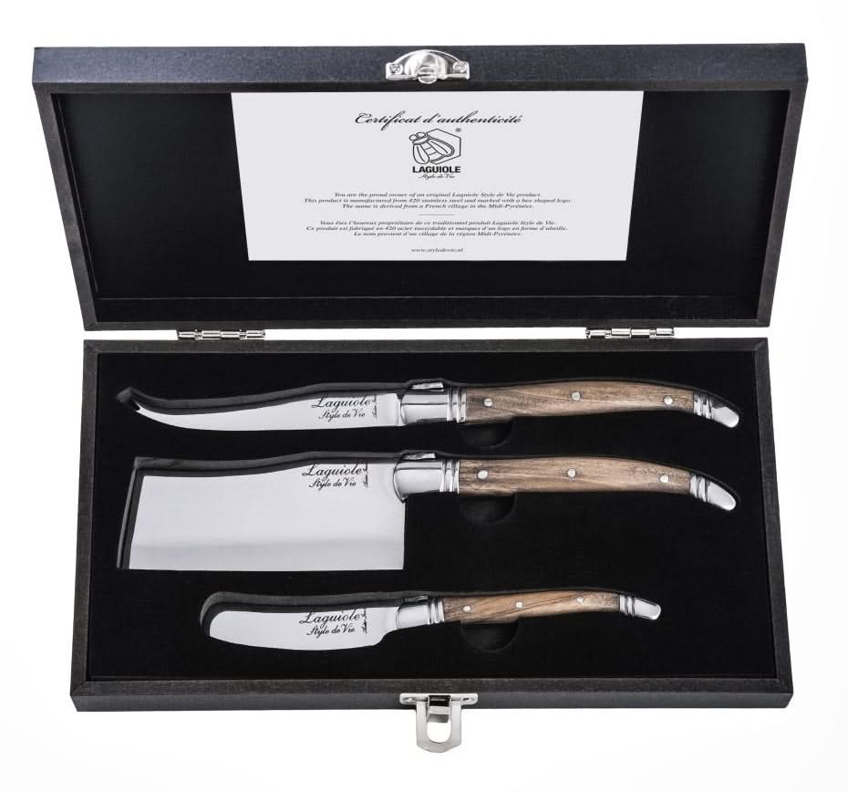 Cuchillos para queso Laguiole Style De Vie Luxury Line Madera de olivo 3 piezas