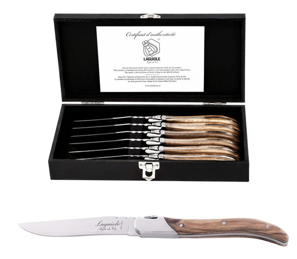 Cuchillos para steak Laguiole Style de Vie Luxury Line Madera de olivo - 6 piezas
