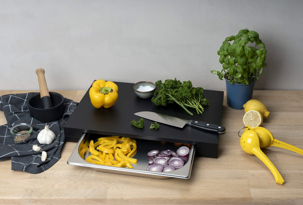Continenta Cutting Board with Stainless Steel Drawer - Duracore - Black - 48 x 33cm