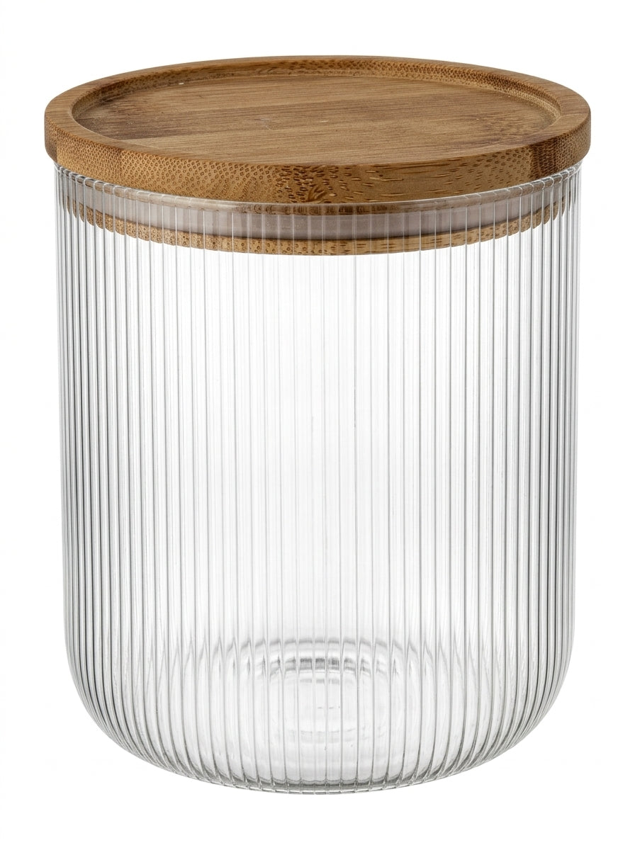 Cookinglife Storage Jars Set Boro Lines - Glass Bamboo Lid - ø 11 cm - 980 ml - 3 pieces