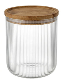 Cookinglife Storage Jars Set Boro Lines - Glass Bamboo Lid - ø 11 cm - 980 ml - 3 pieces