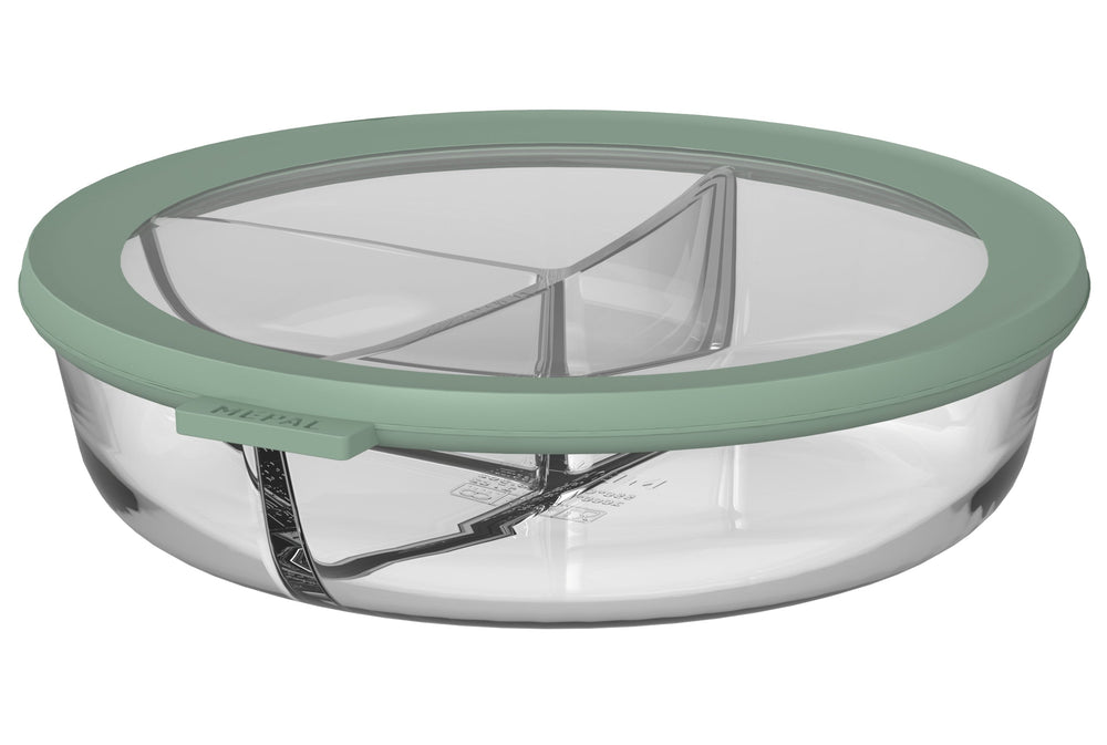 Mepal Glass Food Storage Container Cirqula Nordic Sage 3-Compartment - 1 liter