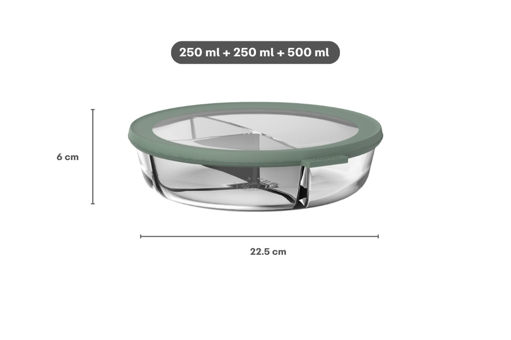 Mepal Glass Food Storage Container Cirqula Nordic Sage 3-Compartment - 1 liter