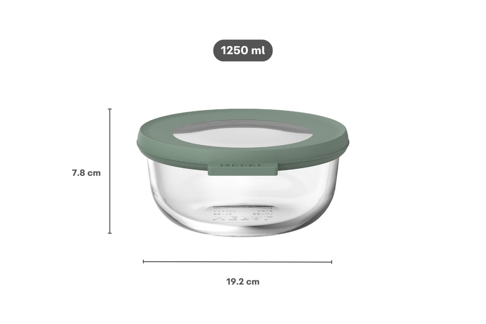 Mepal Glass Food Storage Container Cirqula Nordic Sage Round - 1.25 liter