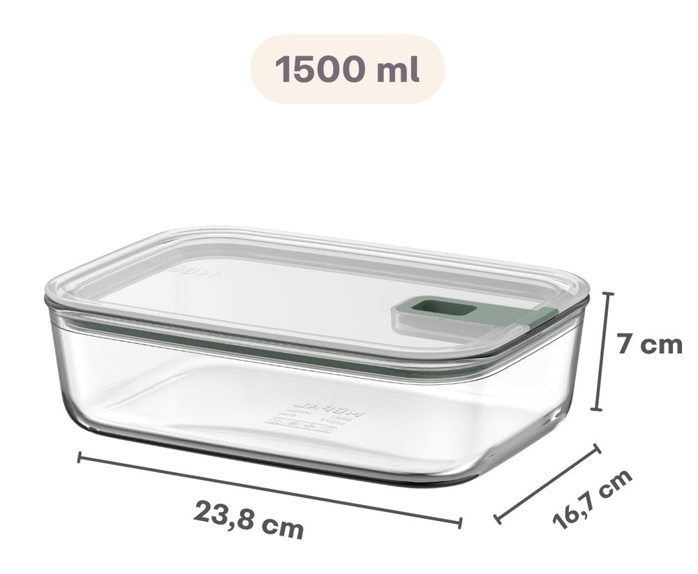 Mepal Oven Dish / Lasagna Dish with Lid EasyClip Nordic Sage - Glass - 1.5 Liter