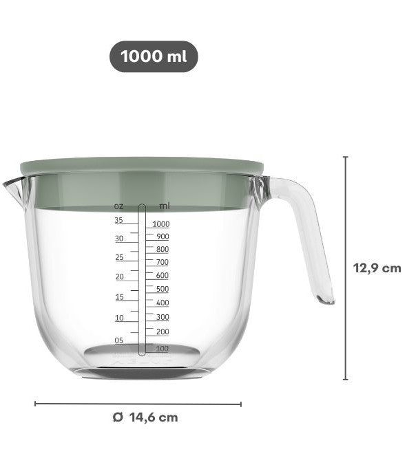 Mepal Glass Measuring Cup Chef It Chalk - with Lid - 1 liter