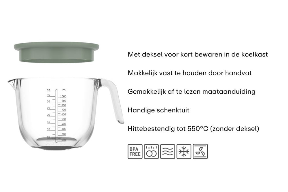 Mepal Glass Measuring Cup Chef It Chalk - with Lid - 1 liter