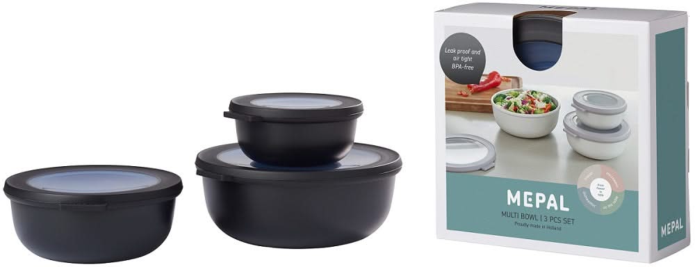 Mepal Contenedores Cirqula Nordic Black Redondos 3 piezas - 350 ml + 750 ml + 1.25 litros