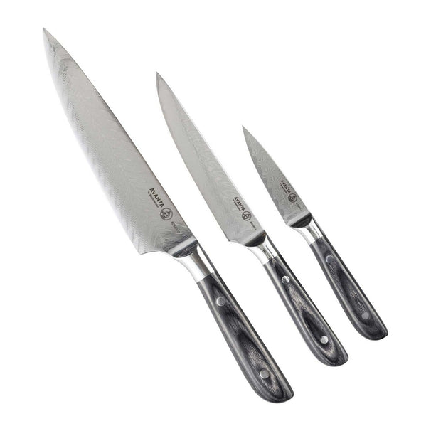 Messermeister Juego de cuchillos Avanta Damascus 3 piezas - Cuchillo de chef, cuchillo universal y cuchillo pelador