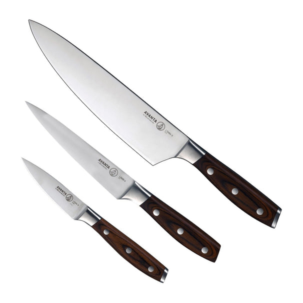 Messermeister Juego de cuchillos Avanta Madera Pakka 3 piezas - Cuchillo de chef, cuchillo universal y cuchillo pelador