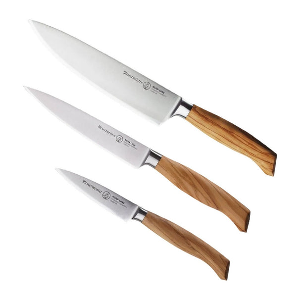 Messermeister Knife Set Oliva Luxe Olive Wood 3-piece - Chef's Knife, Utility Knife & Office Knife