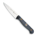 Messermeister Schilmes Custom 9 cm met blauw-grijs heft, vrijstaand op witte achtergrond