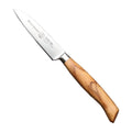 Messermeister Schilmes Oliva Luxe 9 cm met olijfhouten heft, vrijstaand op witte achtergrond