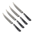 Messermeister Steakmessen Avanta Damascus 13 cm 4 stuks damaststaal met zwart heft, vrijstaand op witte achtergrond