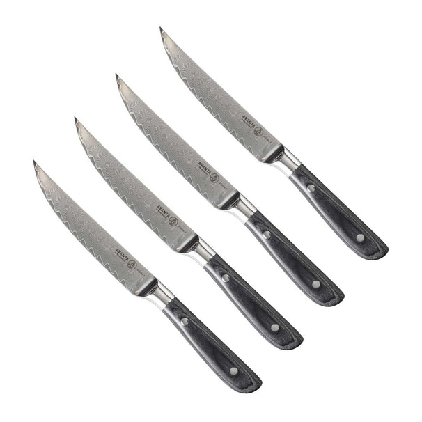 Messermeister Cuchillos chuleteros Avanta Damascus 13 cm - 67 capas de acero damasco - 4 piezas