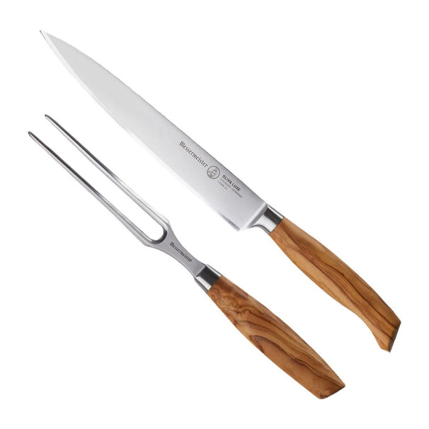 Messermeister Juego para trinchar Oliva Luxe Madera de Olivo 2 piezas - Cuchillo para carne y tenedor trinchador