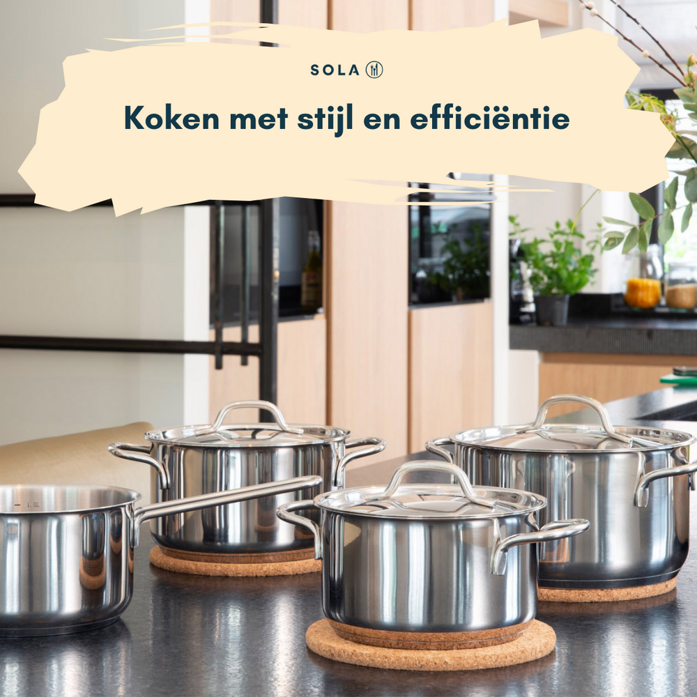Juego de ollas Sola Mirage 4 piezas Acero inoxidable - Olla de cocina ø 16, 18, 20 cm y cazo ø 16 cm - apto para todas las fuentes de calor