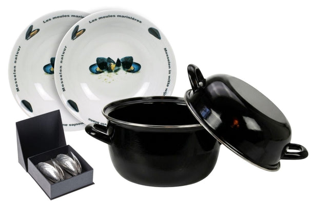 Set de mejillones - Olla para mejillones ø 24 cm (Inducción) con platos para mejillones & cubiertos Anovi - 2 personas