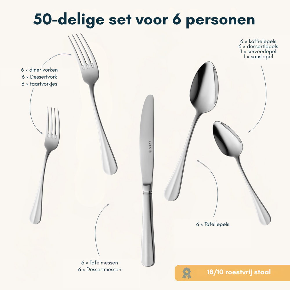 Sola Cutlery set Dutch smooth - 50 pieces / 6 persons
