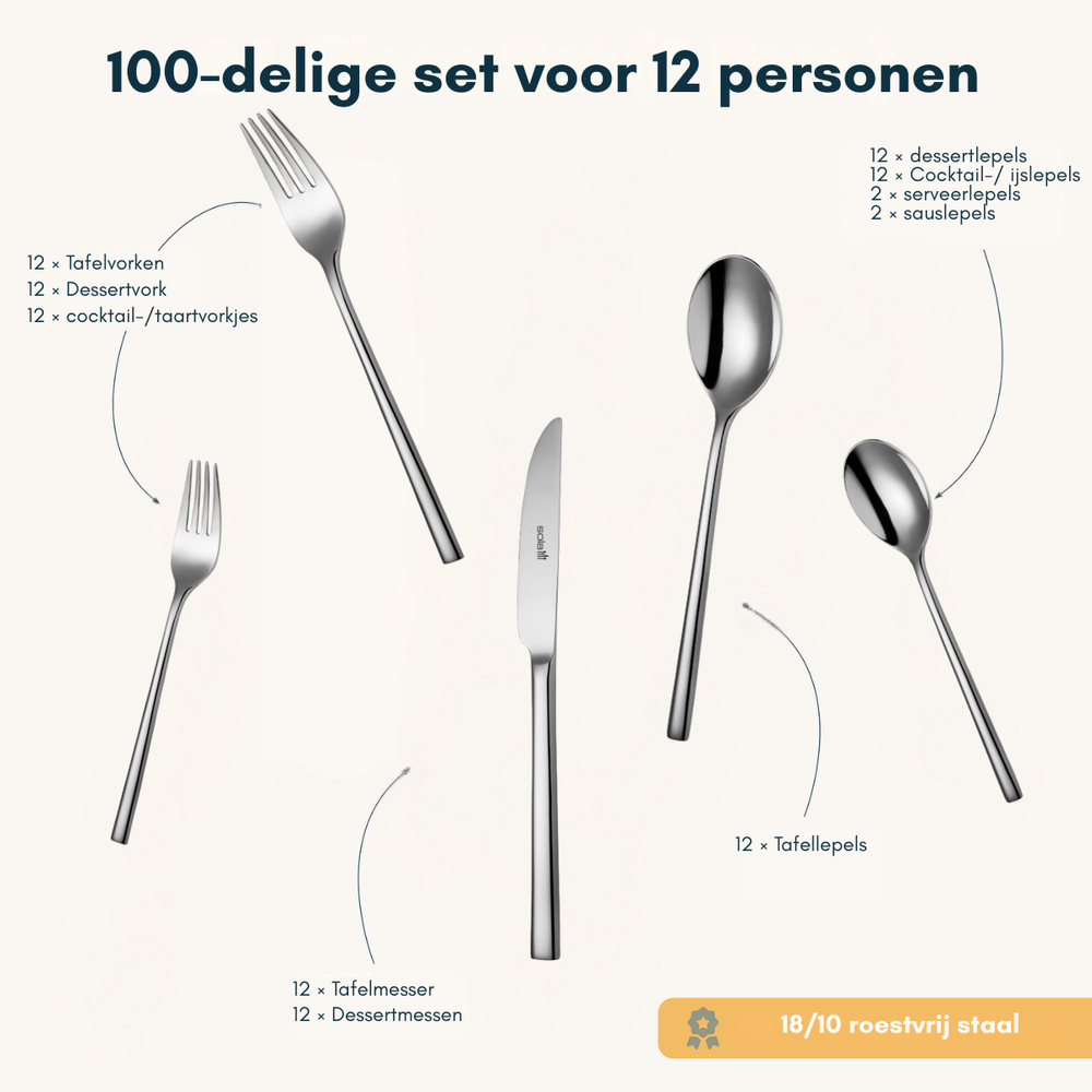 Sola Cutlery Set Montreux - 18/10 Stainless Steel - 100 pieces / 12 people