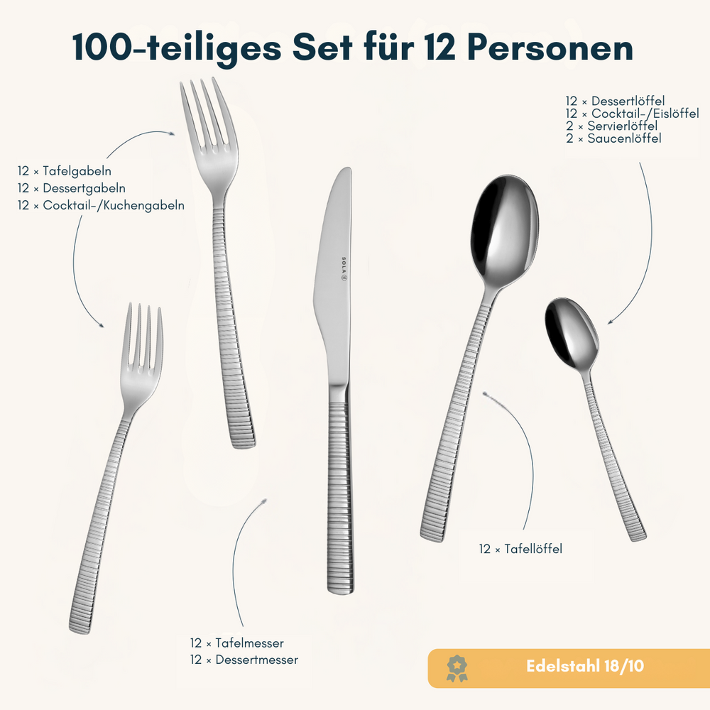 Sola Cutlery Set Bali - 18/10 Stainless Steel - 100 pieces / 12 people