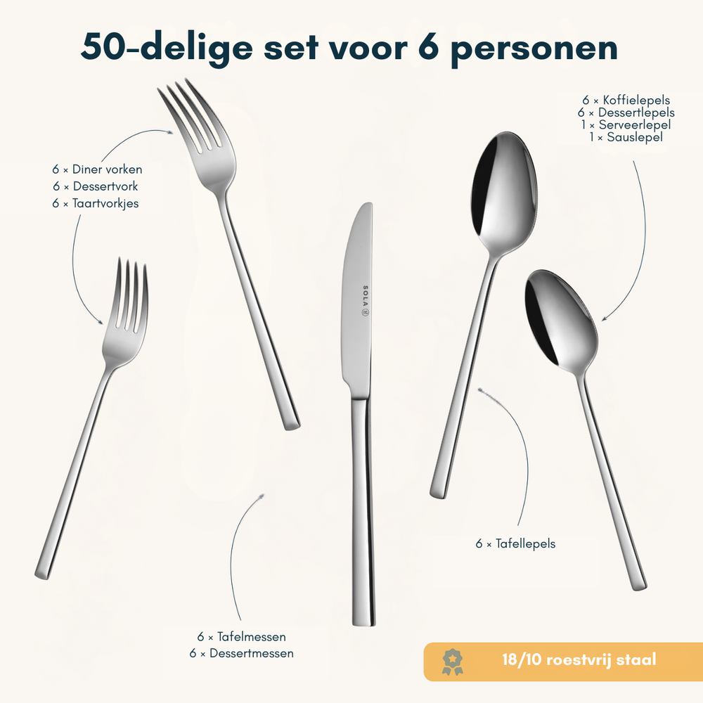 Sola Cutlery Set Luxor - 18/10 Stainless Steel - 50 pieces / 6 people