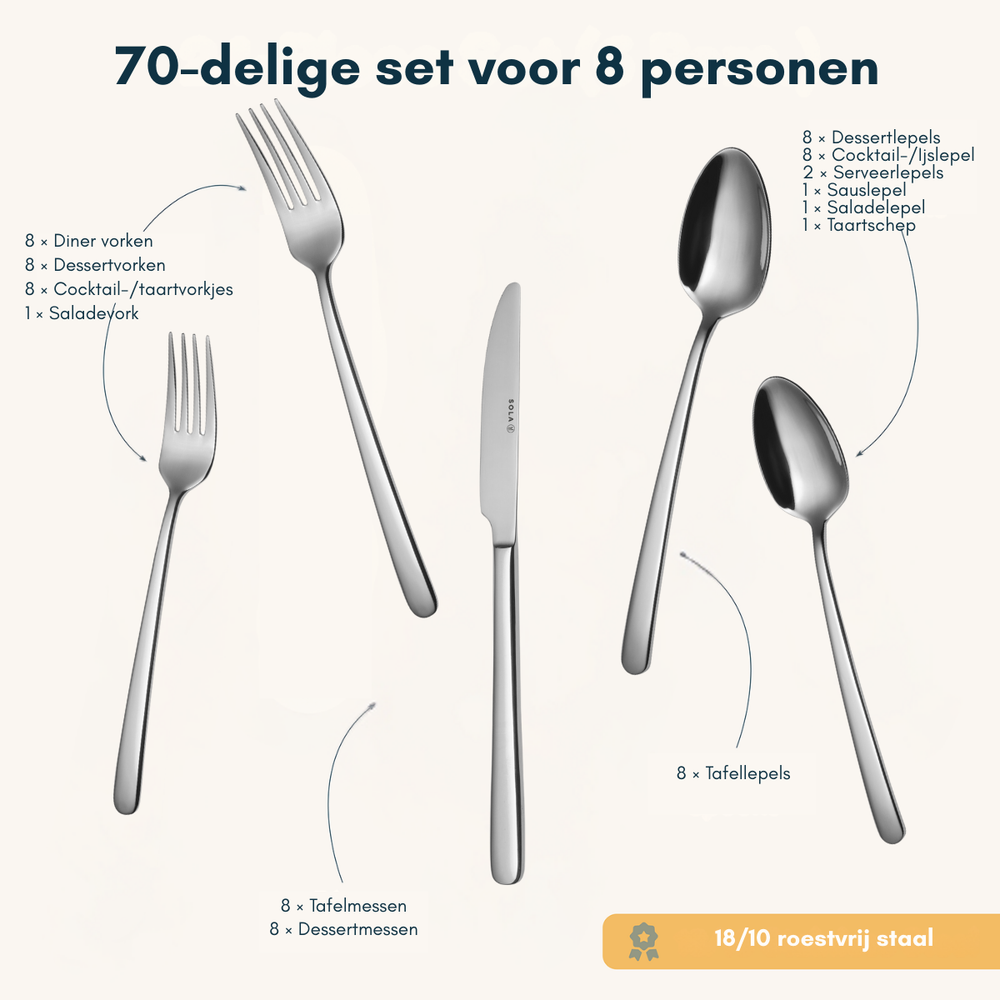 Sola Cutlery Set Danube - 18/10 Stainless Steel - 70 pieces / 8 people