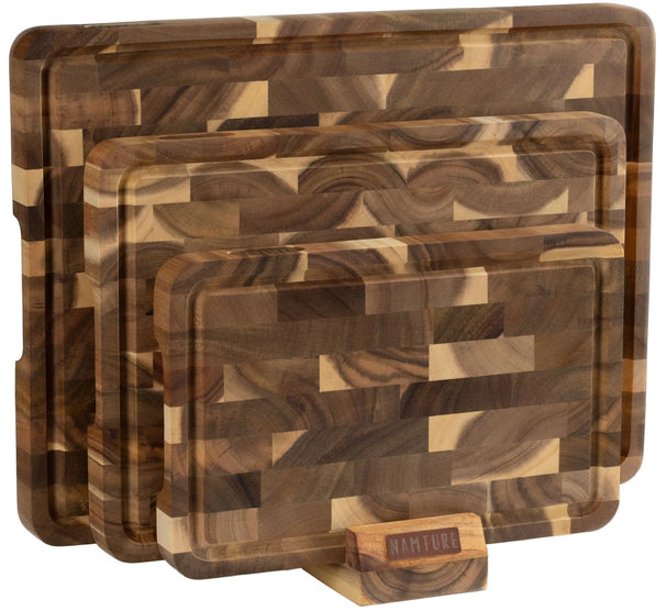 Namture Set de Tablas de Cortar de Madera Acacia 3 Piezas - M, L & XL - Tablas de Cortar y Preparar de Madera