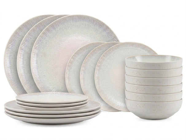 Cookinglife juego de vajilla Nola Beige reactive glaze 18 piezas / 6 personas - 6 platos de cena, 6 platos de desayuno y 6 cuencos