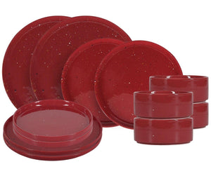 ONA Juego de vajilla Fika Burgundy 12 piezas / 4 personas - 4 platos de cena, 4 platos de desayuno y 4 cuencos