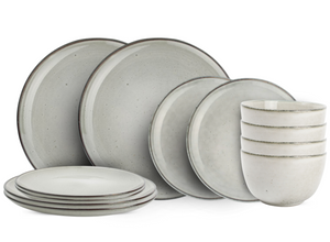 ONA Juego de vajilla Freckles Verde 12 piezas / 4 personas - 4 platos de cena, 4 platos de desayuno y 4 cuencos