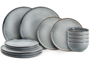 Ona Juego de vajilla Duna Blue 12 piezas / 4 personas - 4 platos de cena, 4 platos de desayuno y 4 cuencos