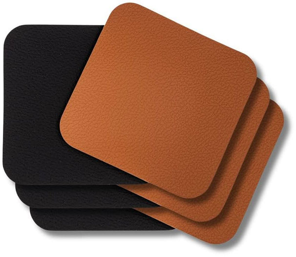Posavasos - Cuero vegano - Negro / Cognac - reversible - 10 x 10 cm - 6 unidades - Cookinglife