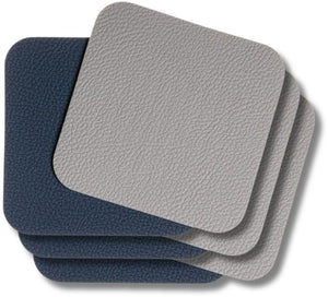 Posavasos - Cuero vegano - Gris / Azul - reversible - 10 x 10 cm - 6 unidades - Cookinglife