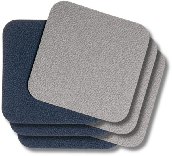 Posavasos - Cuero vegano - Gris / Azul - reversible - 10 x 10 cm - 6 unidades - Cookinglife