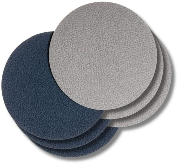 Posavasos - Cuero vegano - Gris / Azul - reversible - ø 10 cm - 6 unidades - Cookinglife