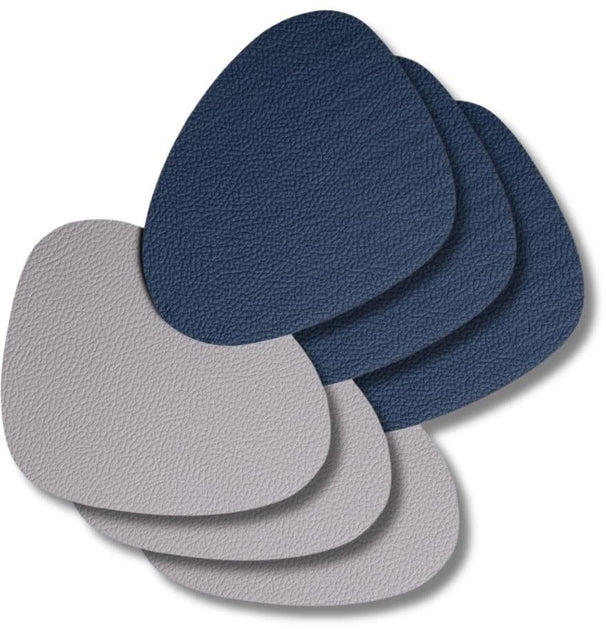 Posavasos - Cuero vegano - Gris / Azul - Orgánico - reversible - 13 x 11 cm - 6 unidades - Cookinglife