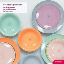 Cookinglife Dinnerware Set Pastel Harmony 18-piece / 6 people - 6 dinner plates, 6 side plates, and 6 pasta bowls