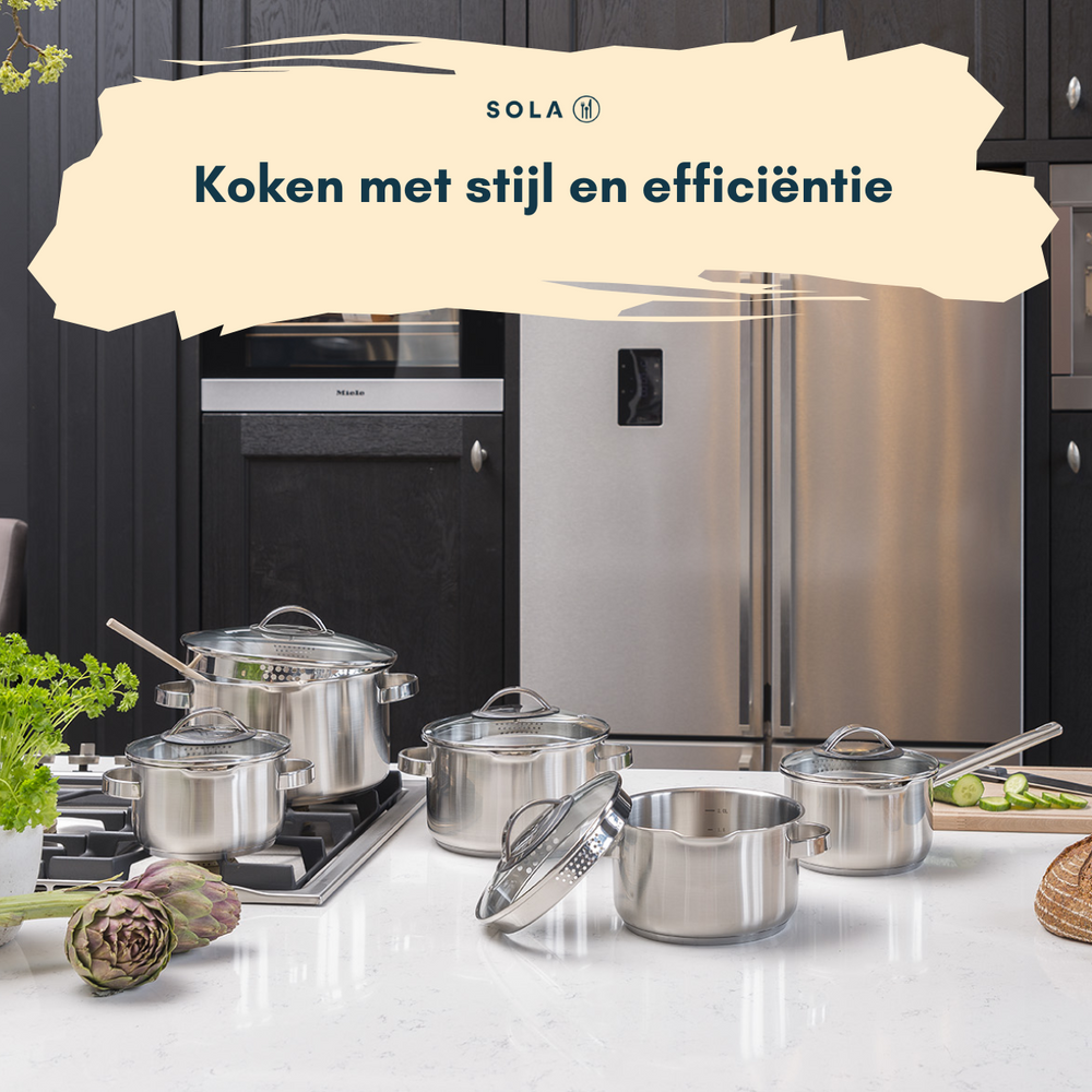 Sola Cookware set Pearl 4-piece stainless steel – downdraft suitable – cooking pots Ø 16, 18, 20 cm & saucepan Ø 16 cm – suitable for all heat sources