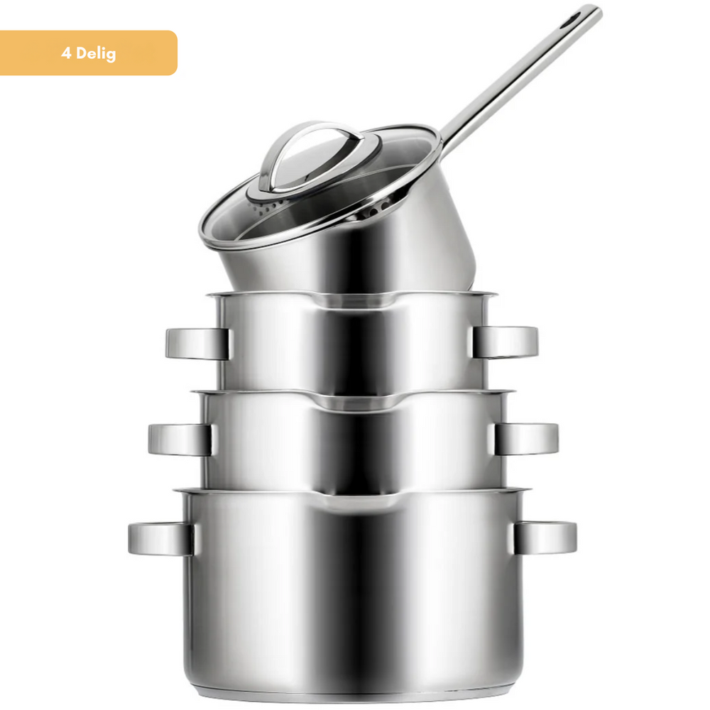 Sola Cookware set Pearl 4-piece stainless steel – downdraft suitable – cooking pots Ø 16, 18, 20 cm & saucepan Ø 16 cm – suitable for all heat sources