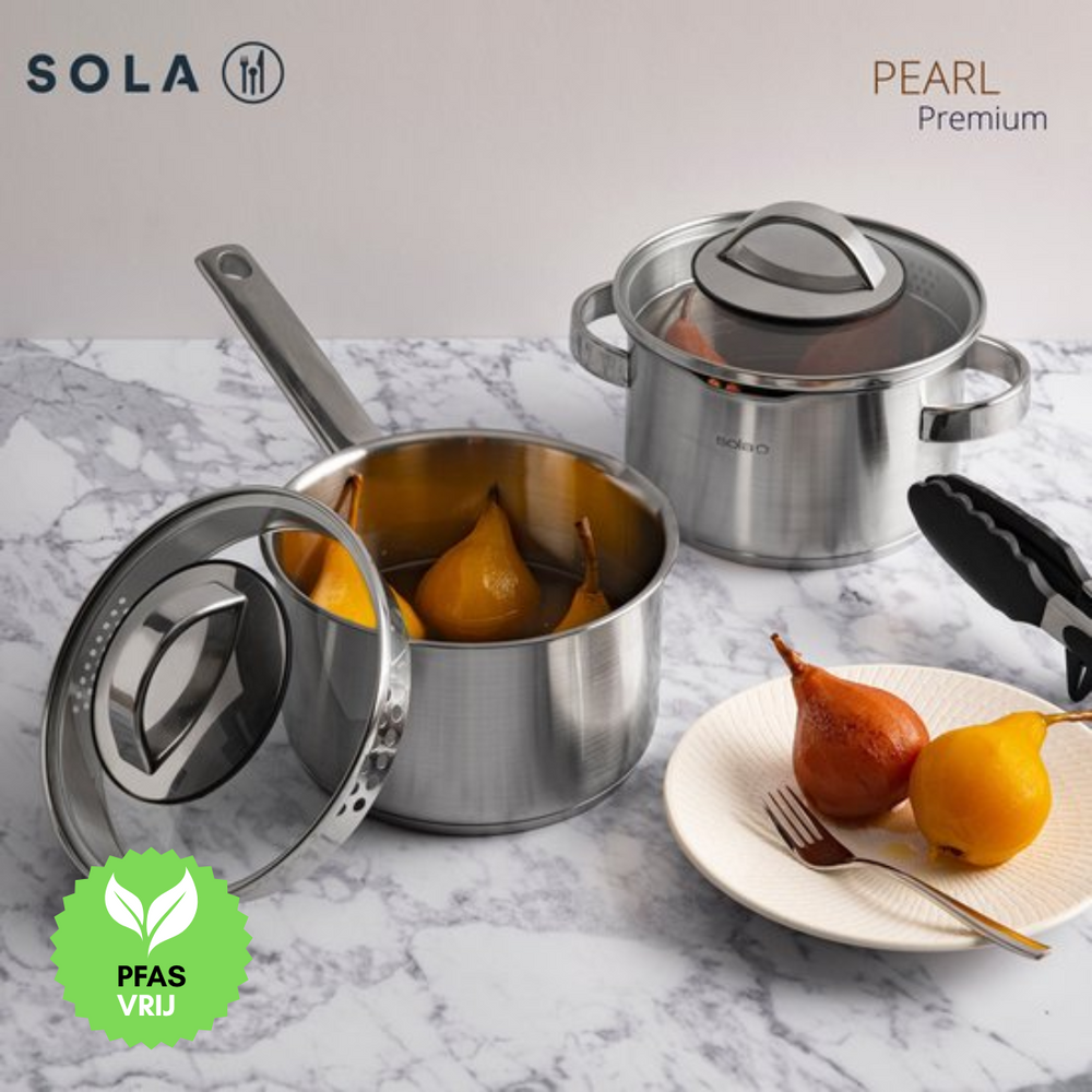 Sola Cookware set Pearl 4-piece stainless steel – downdraft suitable – cooking pots Ø 16, 18, 20 cm & saucepan Ø 16 cm – suitable for all heat sources