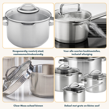 Sola Cookware set Pearl 4-piece stainless steel – downdraft suitable – cooking pots Ø 16, 18, 20 cm & saucepan Ø 16 cm – suitable for all heat sources