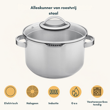 Sola Cookware set Pearl 4-piece stainless steel – downdraft suitable – cooking pots Ø 16, 18, 20 cm & saucepan Ø 16 cm – suitable for all heat sources
