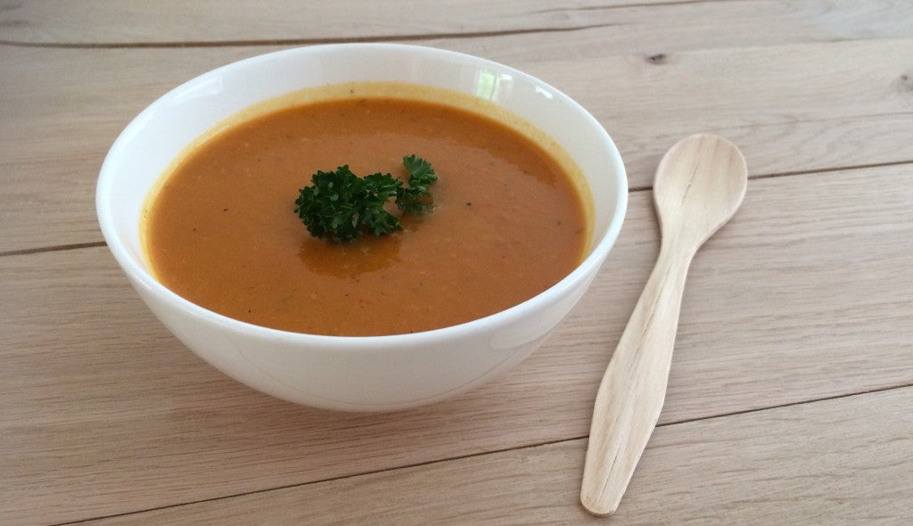 Creamy soup with pumpkin, bell pepper and a hint of Vadouvan