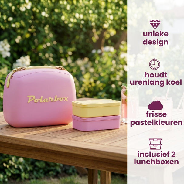Polarbox Mini Nevera / Bolsa Térmica con 2 Fiambreras - Bubblegum-Yellow - 6 Litros