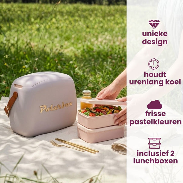 Polarbox Mini Nevera / Bolsa Térmica con 2 Fiambreras - Pearl-Gold - 6 Litros