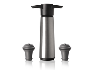 Bomba para vino con 2 tapones Vacu Vin - Conservador de vino de acero inoxidable - Plateado