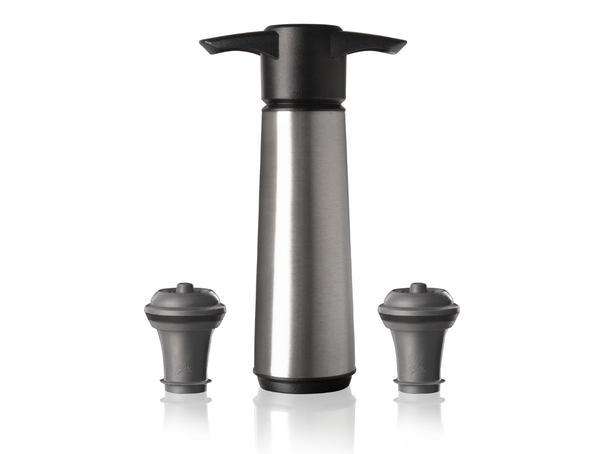 Bomba para vino con 2 tapones Vacu Vin - Conservador de vino de acero inoxidable - Plateado