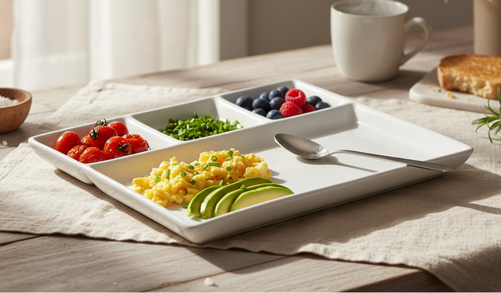 Cookinglife Fondue Plates / Gourmet Plates / BBQ Plates - 3 compartments - White - 26 x 20 cm - 4 pieces